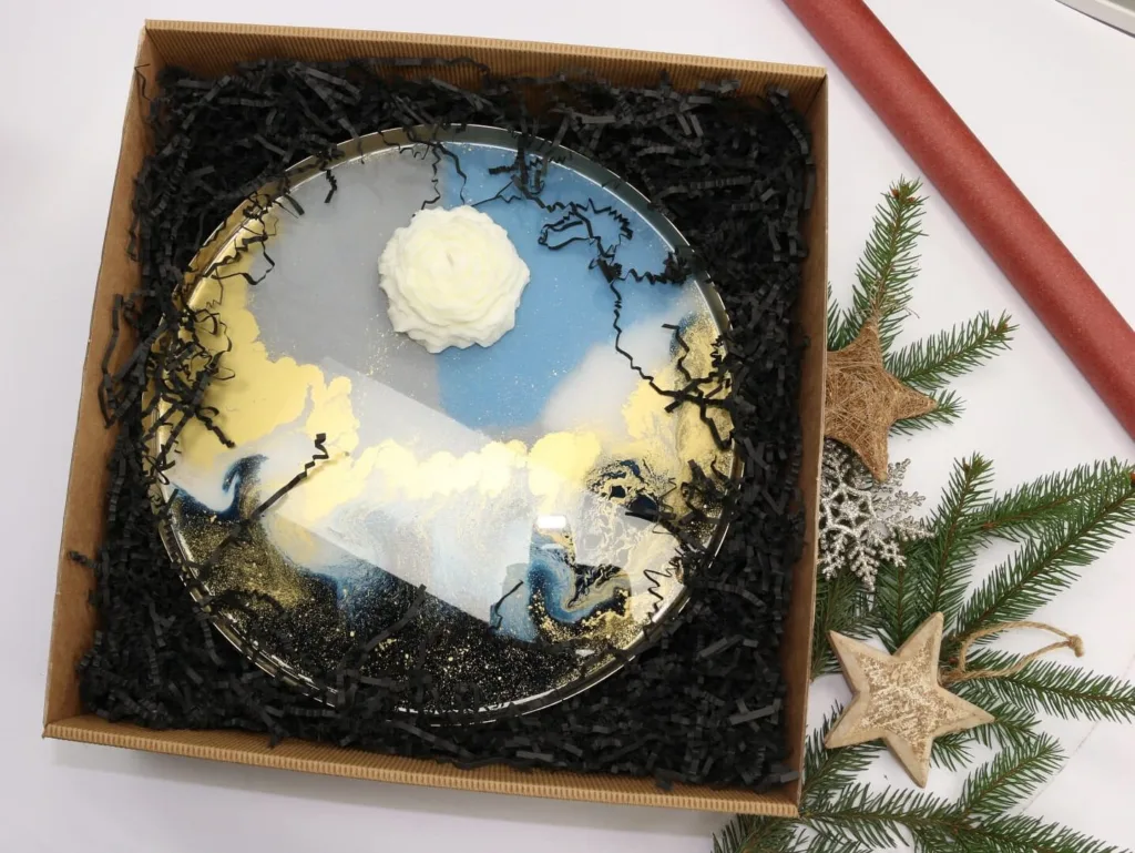 Kwiatowy Błękit – box prezentowy z paterą handmade  -  Giftoria - zestawy prezentowe