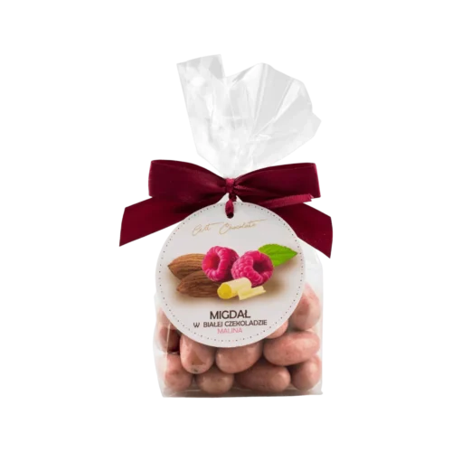 Migdały w czekoladzie białej z malinką liofilizowaną - Giftoria - zestawy prezentowe Migdały w czekoladzie białej z malinką liofilizowaną - Giftoria - zestawy prezentowe