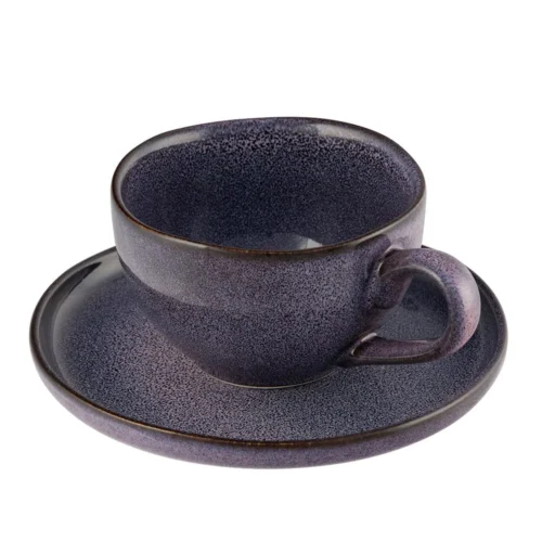 Filiżanka porcelanowa Reactive Fiolet ze&nbsp;spodkiem 220 ml i&nbsp;15 cm  -  Giftoria - zestawy prezentowe 2