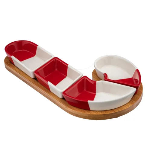 Świąteczny zestaw naczyń dekoracyjnych na&nbsp;bambusowej podstawie – Cukrowa Laseczka, 30×16,5 cm  -  Giftoria - zestawy prezentowe 2