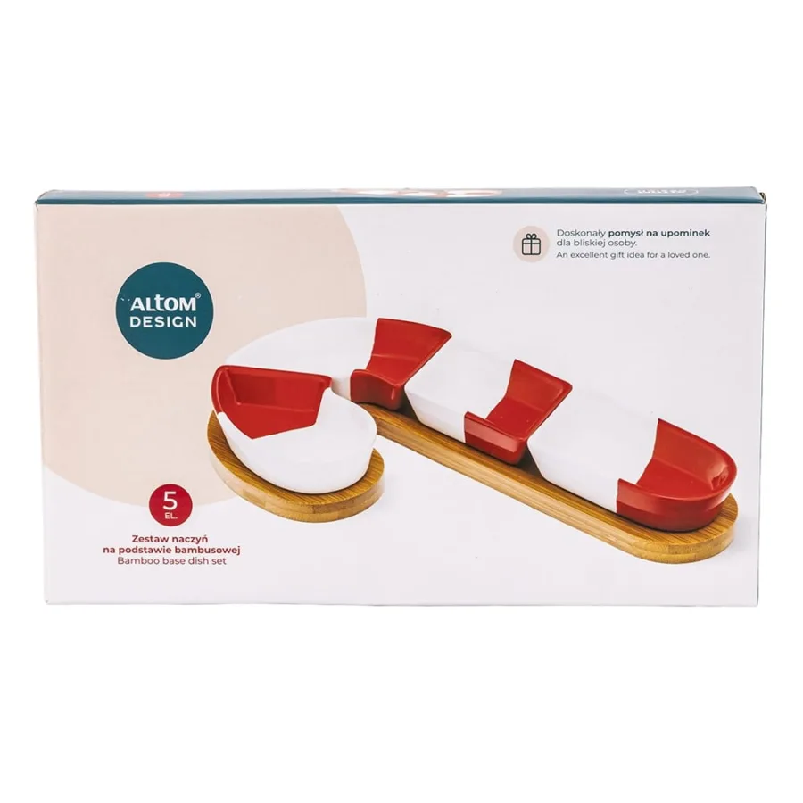 Świąteczny zestaw naczyń dekoracyjnych na bambusowej podstawie – Cukrowa Laseczka, 30×16,5 cm  -  Giftoria - zestawy prezentowe 5
