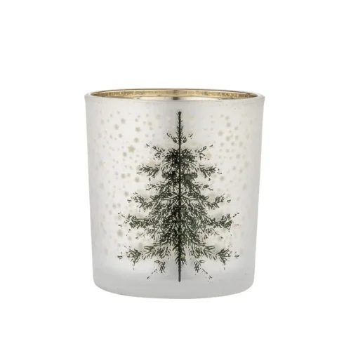 Szklany świecznik biały ze&nbsp;złotym wnętrzem 7×8 cm&nbsp;– dekoracja zielona choinka  -  Giftoria - zestawy prezentowe