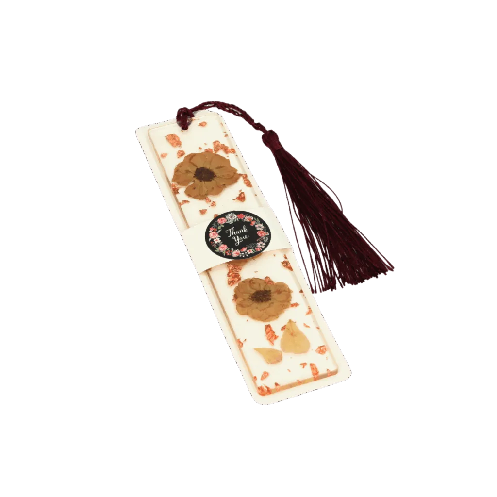 Zakładka do książki z żywicy z suszonymi brązowymi kwiatami – 14 cm  -  Giftoria - zestawy prezentowe