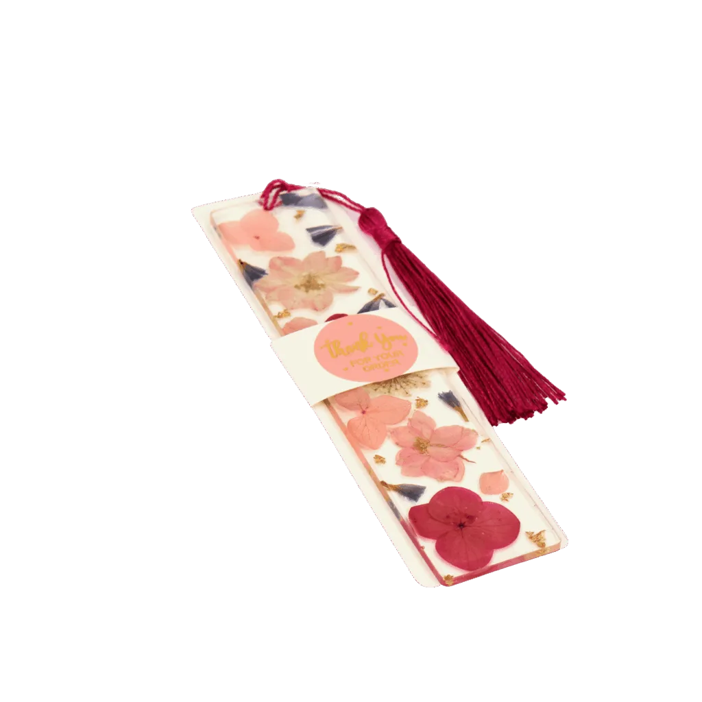Zakładka do książki z żywicy z suszonymi różowymi kwiatami – 14 cm  -  Giftoria - zestawy prezentowe