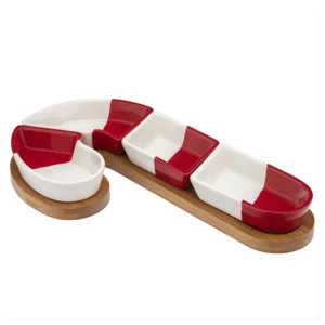 Świąteczny zestaw naczyń dekoracyjnych na&nbsp;bambusowej podstawie – Cukrowa Laseczka, 30×16,5 cm  -  Giftoria - zestawy prezentowe