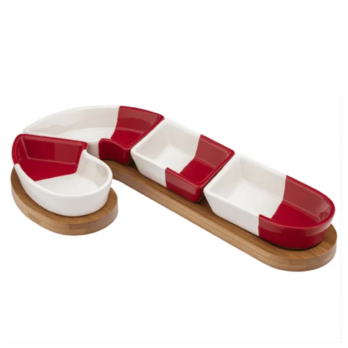 Świąteczny zestaw naczyń dekoracyjnych na&nbsp;bambusowej podstawie – Cukrowa Laseczka, 30×16,5 cm  -  Giftoria - zestawy prezentowe