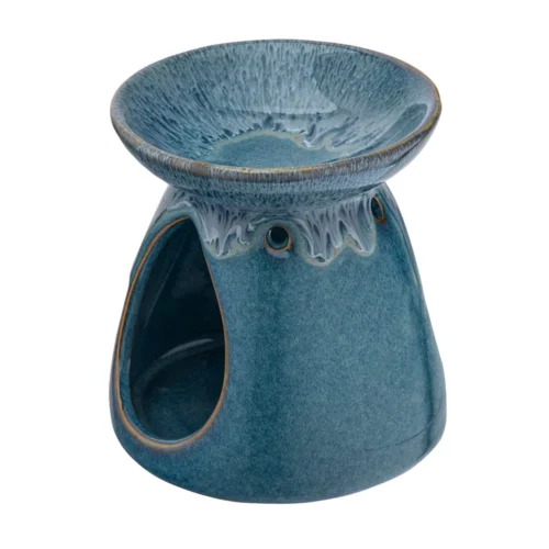 Porcelanowy kominek zapachowy niebieski 9,5×9,5×10,5 cm&nbsp;– dekoracyjny świecznik  -  Giftoria - zestawy prezentowe 2