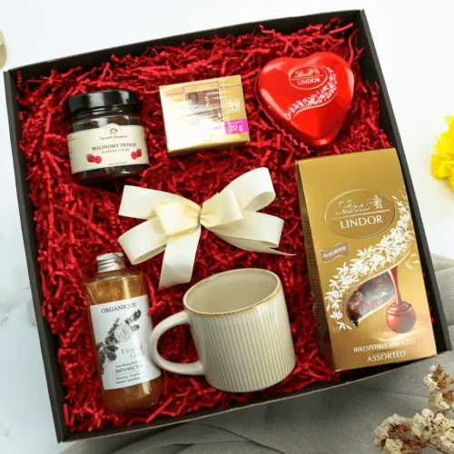 Ekskluzywny Zestaw Prezentowy Złoty Relaks – Herbata, Praliny i&nbsp;Nektar do&nbsp;Kąpieli  -  Giftoria - zestawy prezentowe