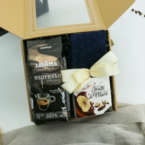 Zestaw Prezentowy „Aromatyczna Elegancja” – kawa, praliny, skarpety  -  Giftoria - zestawy prezentowe