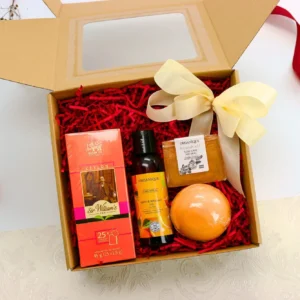 Zestaw Prezentowy „Pomarańczowa Chwila” – kula i&nbsp;olejek do&nbsp;kąpieli, mydło, herbata  -  Giftoria - zestawy prezentowe